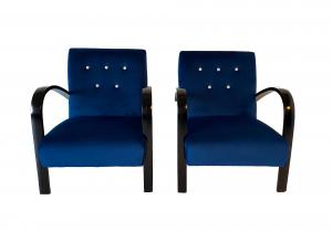Pair of Blue Italian Art Deco Armchairs, 1930s